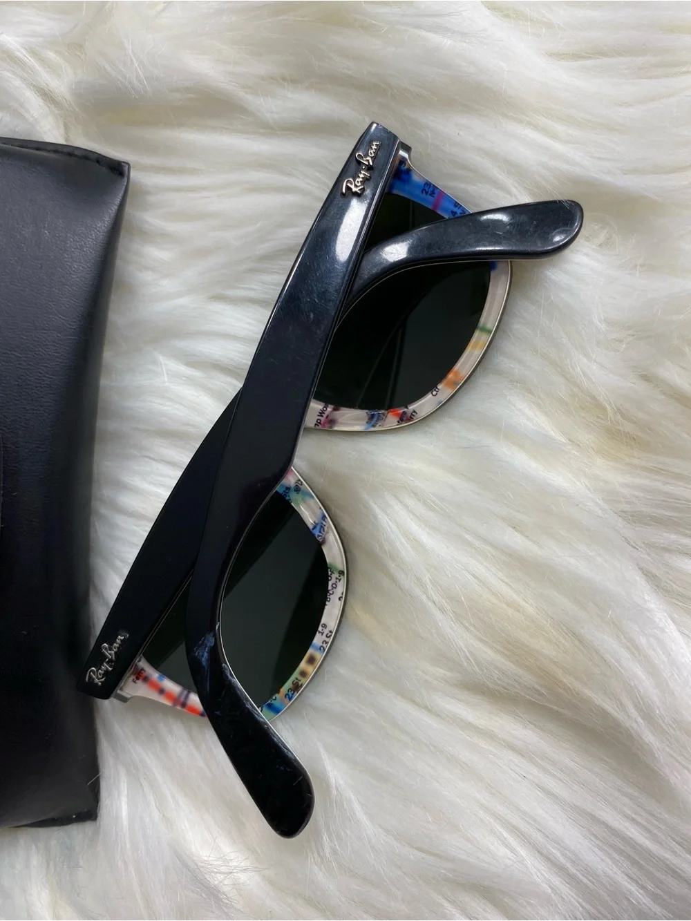 Ray-Ban Black Wayfarer Sunglasses with Multicolor Map-Print Temples